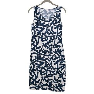 SKFK Abstract Print Sleeveless Shift Dress Blue White Size 4